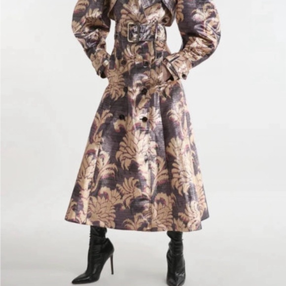 Karen Millen Metallic Floral Jacquard Midi Dress in Purple and Gold